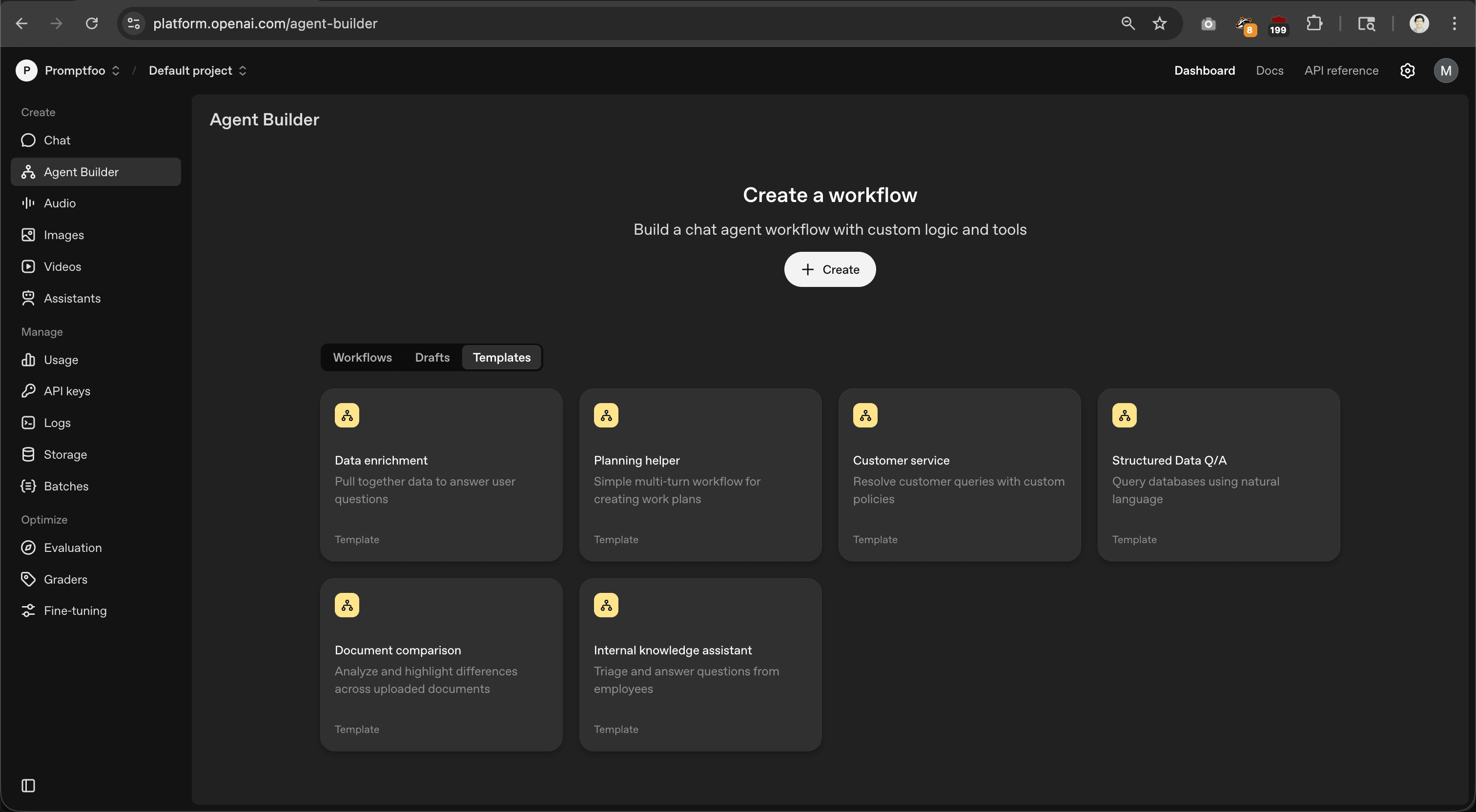 Agent Builder home page