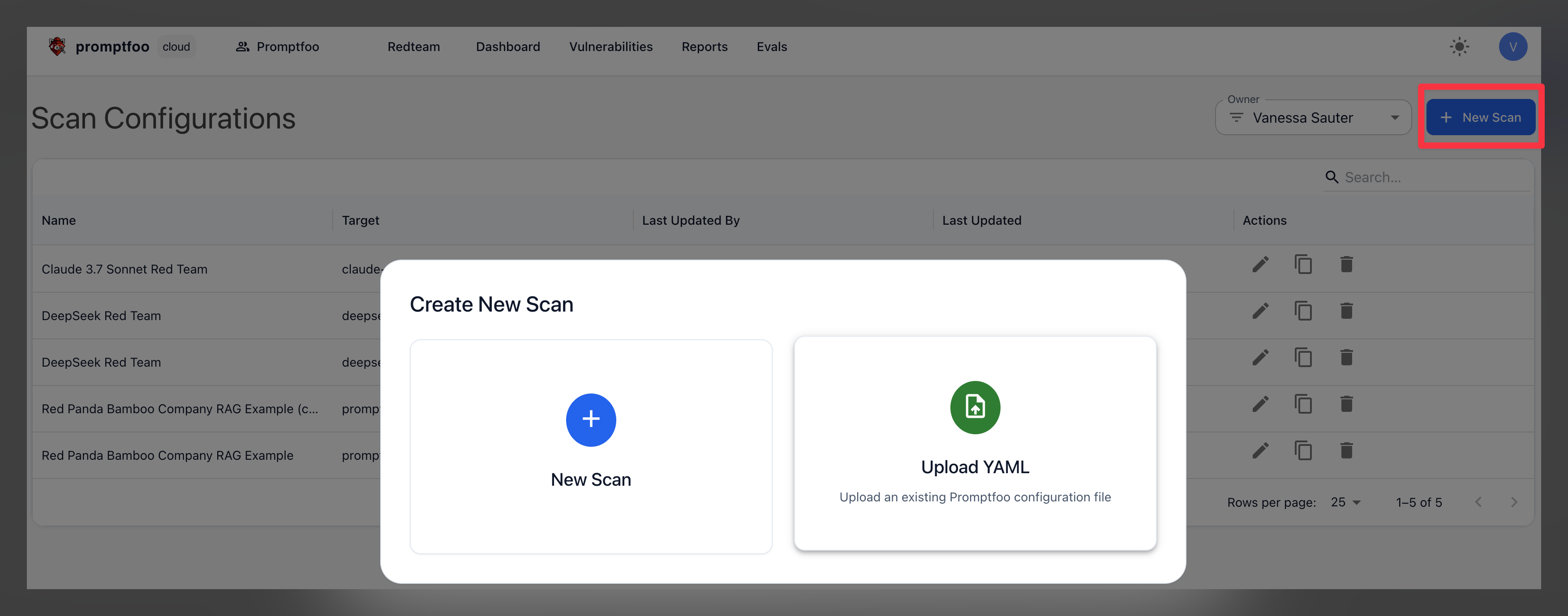 Create Scan Configuration interface