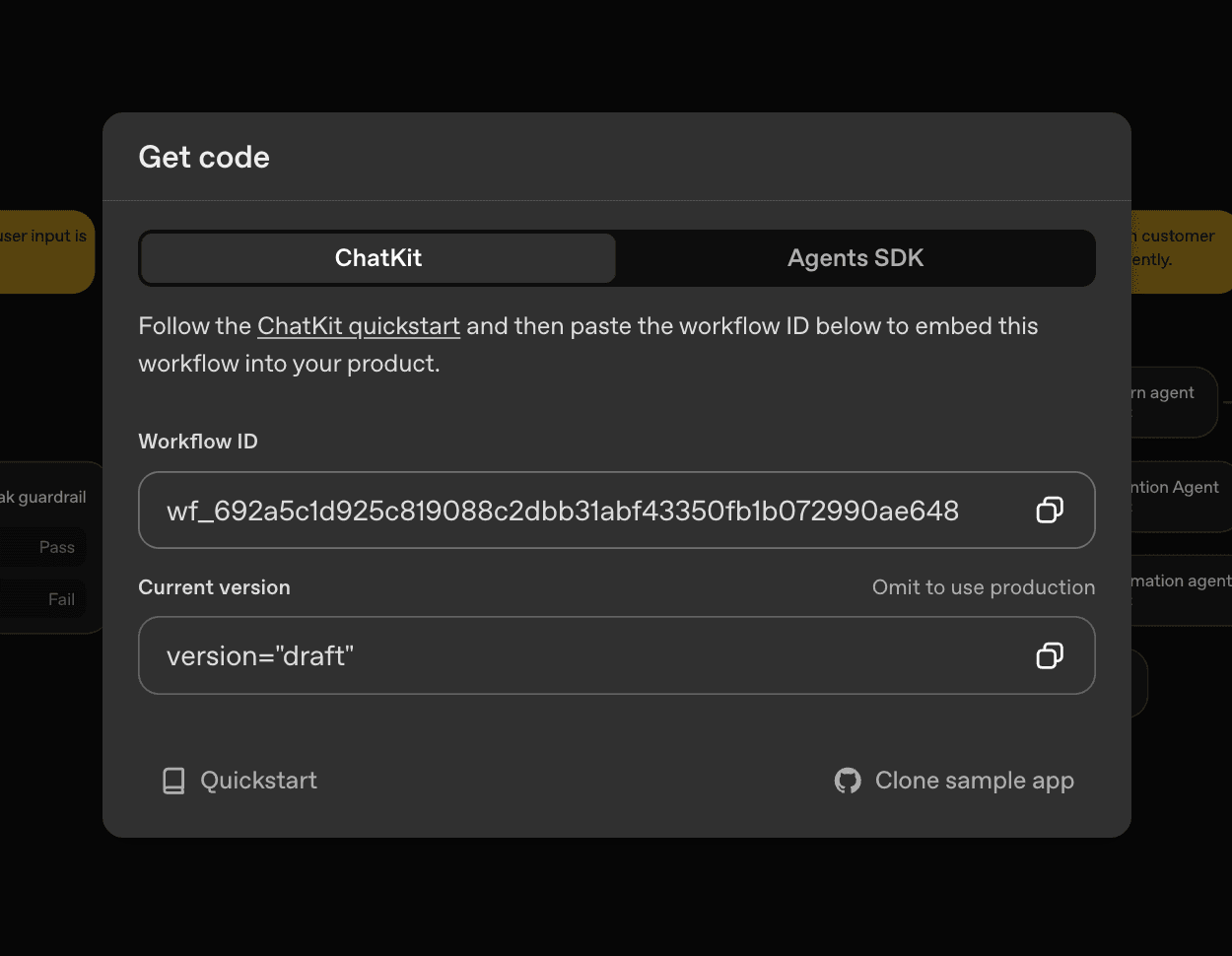 Get workflow ID dialog