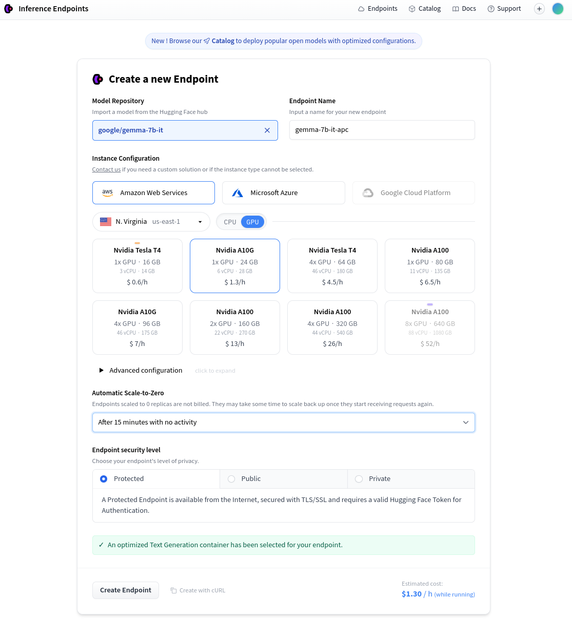 huggingface inference endpoint creation