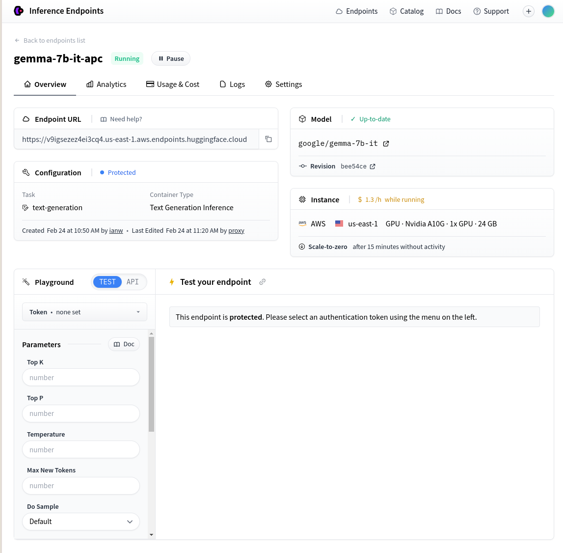 huggingface inference endpoint url