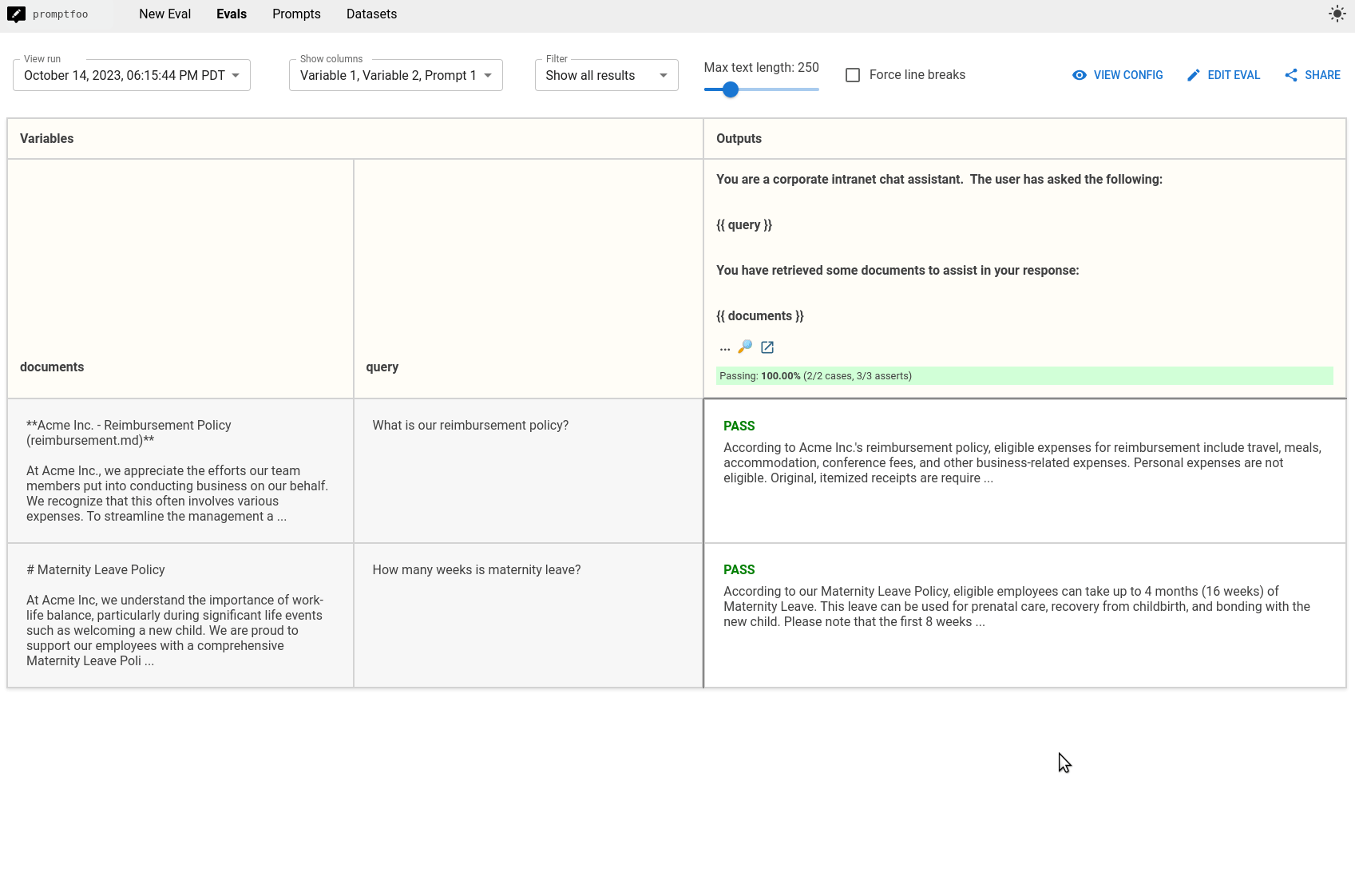 rag eval view test details