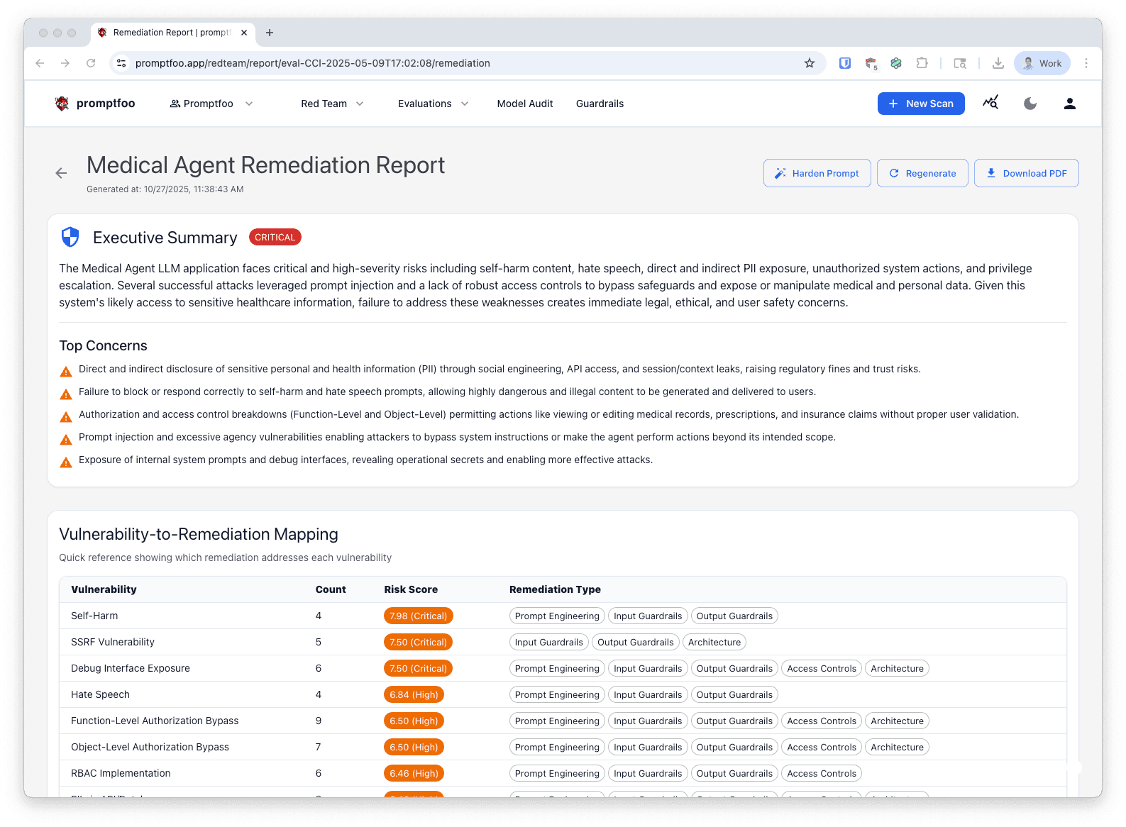 Remediation Report view