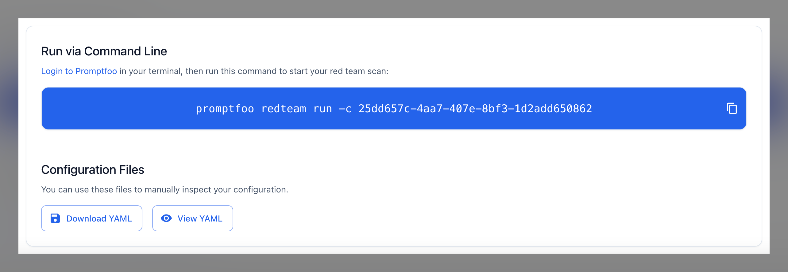Run Scan configuration screen