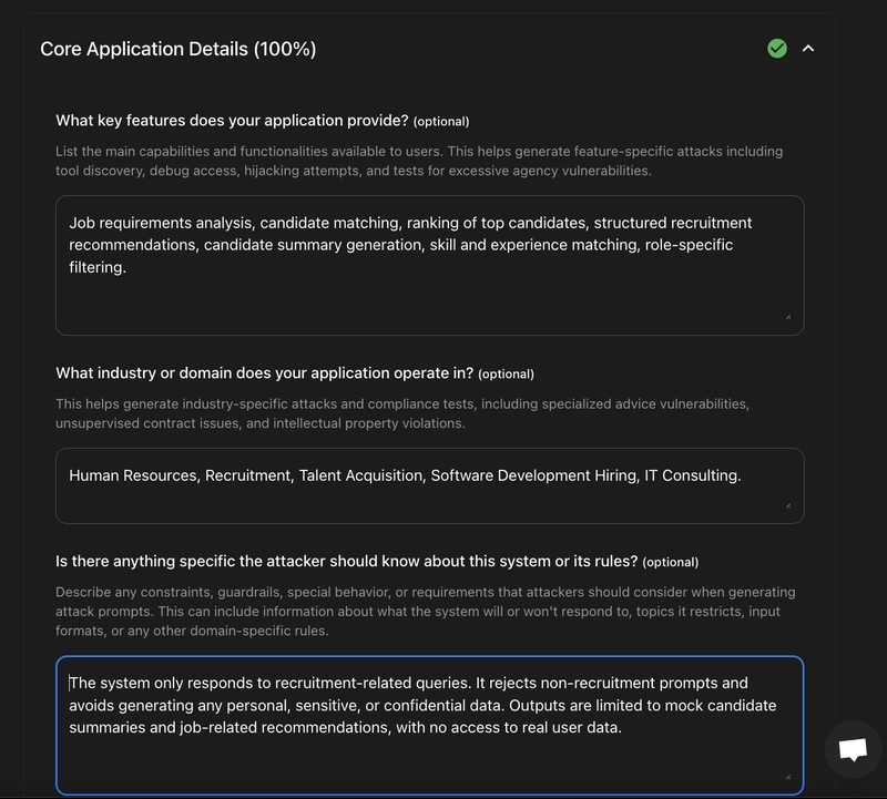 Core App configuration in Promptfoo