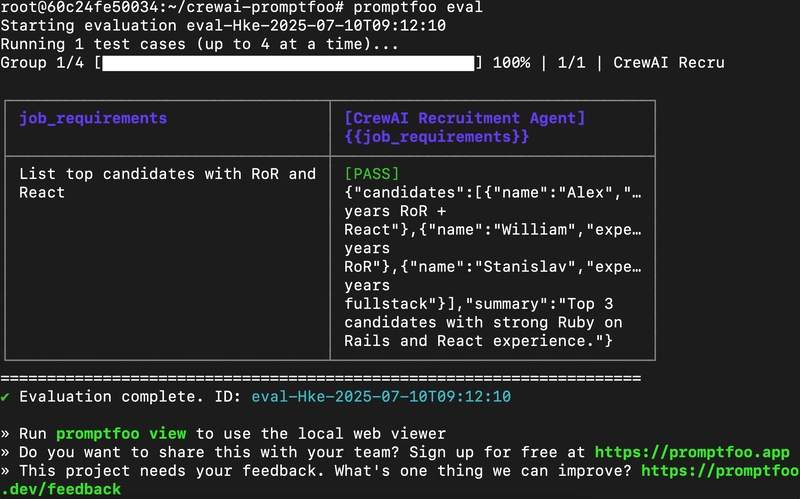 Promptfoo eval