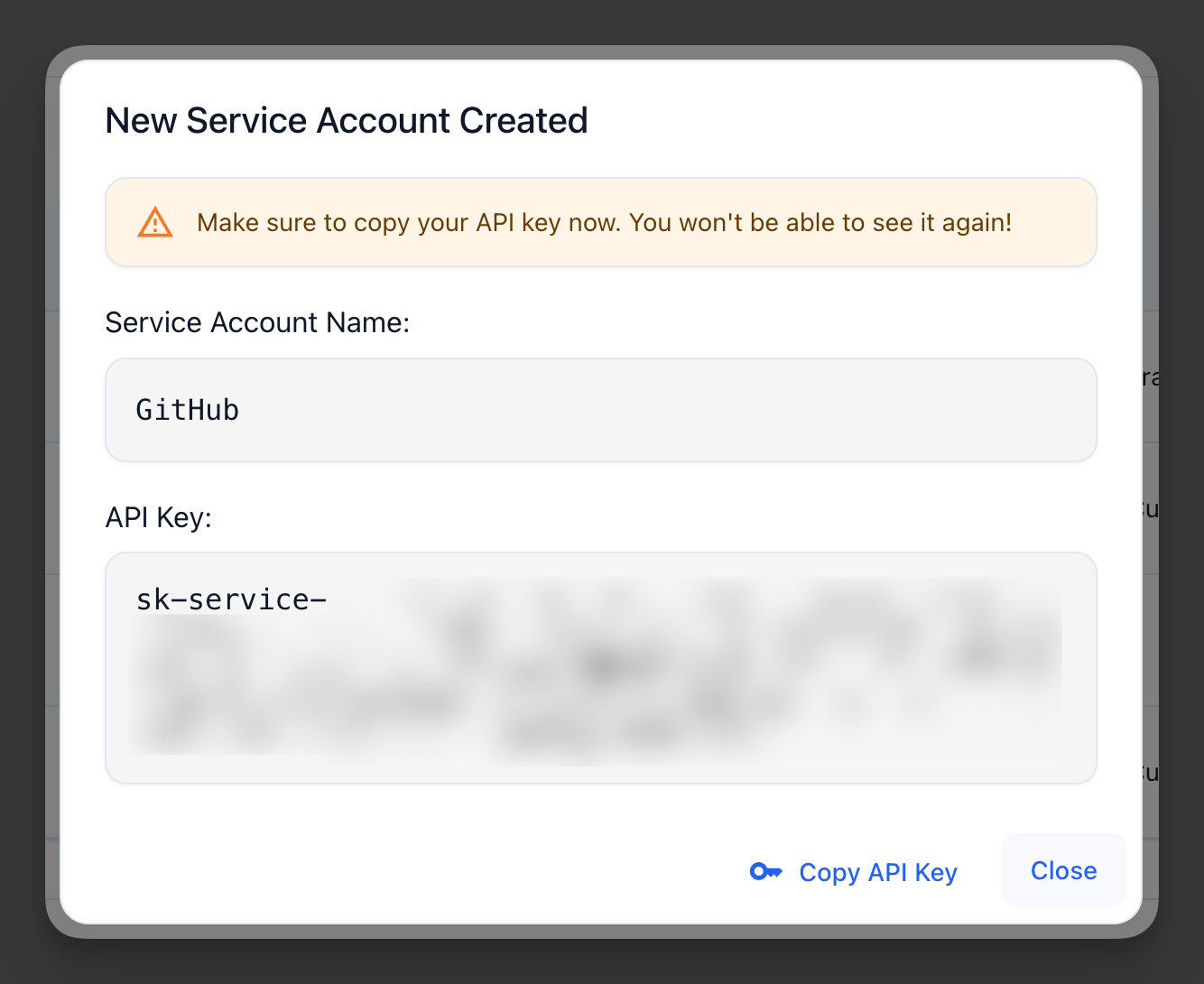 Service Account API key