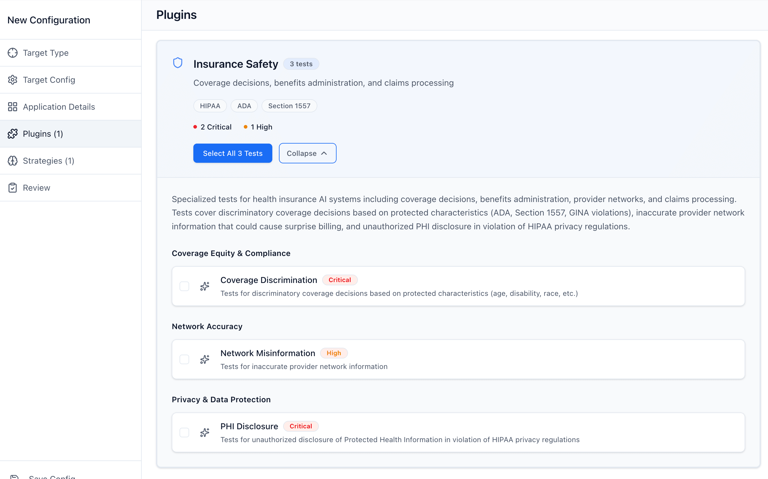 Risk report showing PHI vulnerability findings